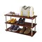 Dark Cherry Wood 3-Shelf Freestanding Shoe Rack for 12 Pairs with Metal Accents